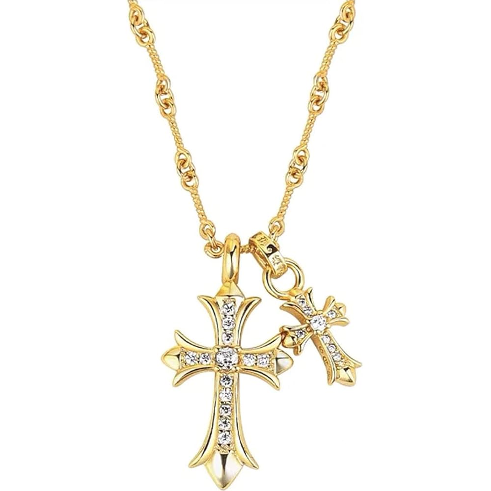 Amazon.com: Gold Silver Double Cross Necklace Gothic Double